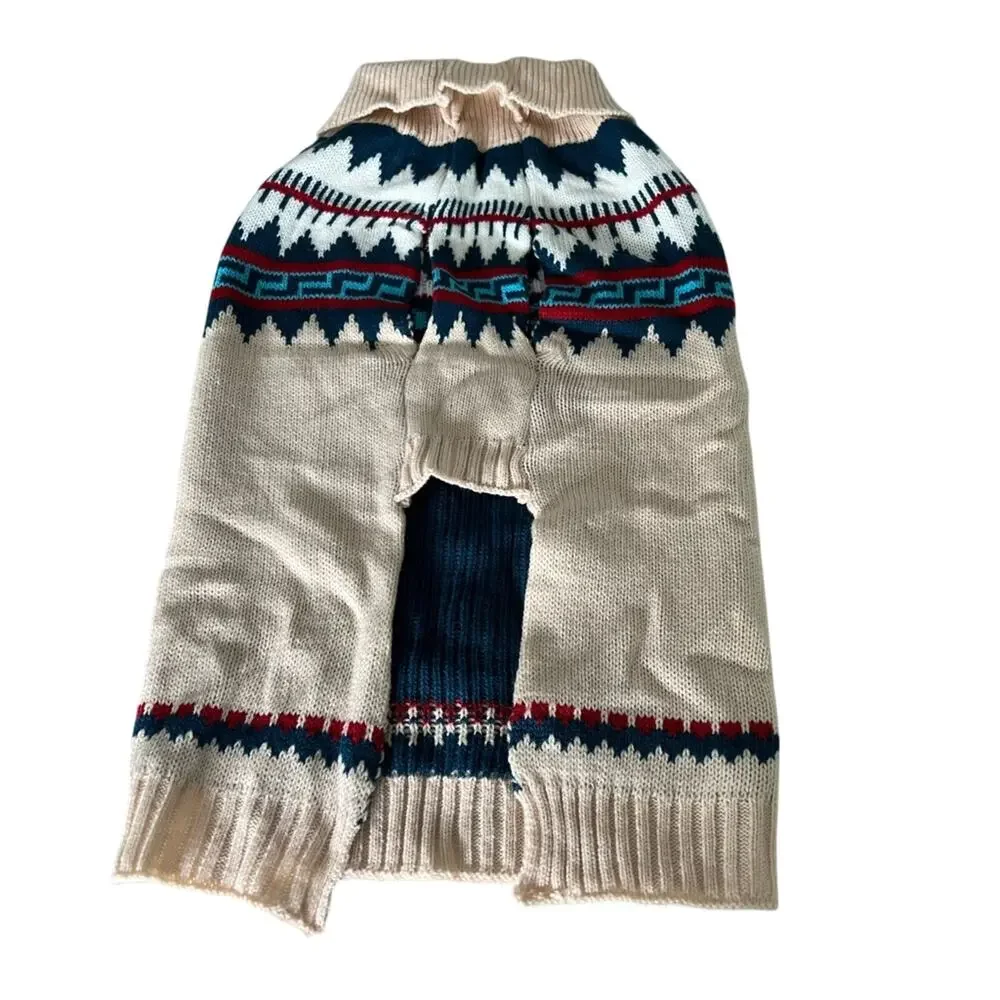 For Pets Dog Sweater Size Large Beige Multicolor Print Knit Pullover Warm